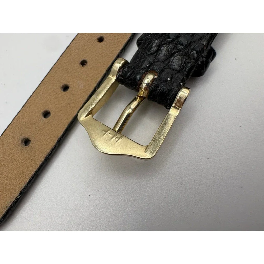 Hirsch Water-Resistant Black Lizard Embossed Leather Watch Strap 12mm Gold-Tone